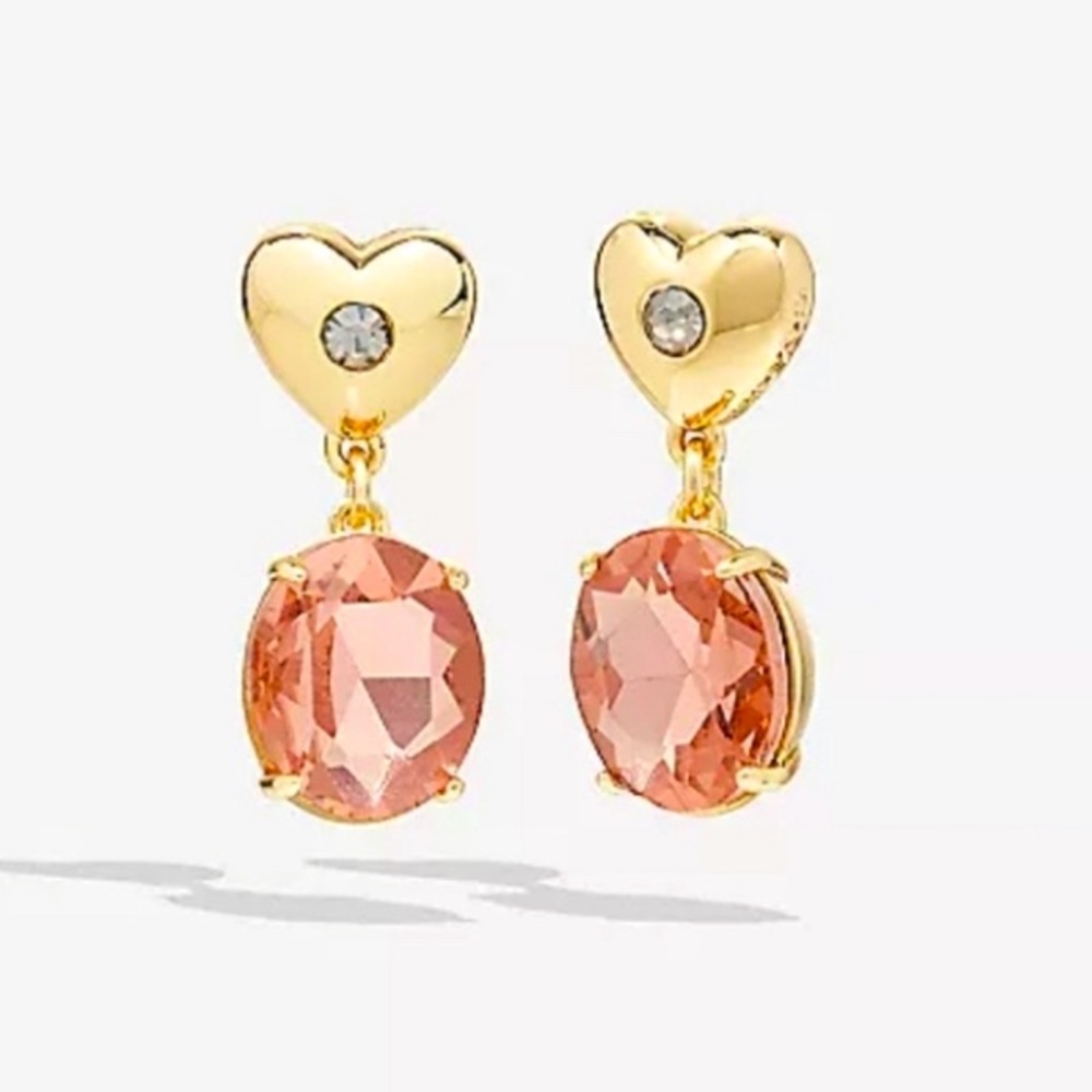 COACH Heart Pink Stone Drop Earrings - Gold Tone